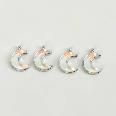 1 Adet - 15 mm Ay Desenli Taşlı Uç, Charm Uç, Rodyum Kaplama 1.Kalite Kararmaz - 2