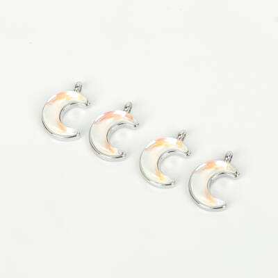 1 Adet - 15 mm Ay Desenli Taşlı Uç, Charm Uç, Rodyum Kaplama 1.Kalite Kararmaz - 1