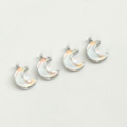 1 Adet - 15 mm Ay Desenli Taşlı Uç, Charm Uç, Rodyum Kaplama 1.Kalite Kararmaz - 3