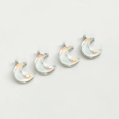 1 Adet - 15 mm Ay Desenli Taşlı Uç, Charm Uç, Rodyum Kaplama 1.Kalite Kararmaz - 3