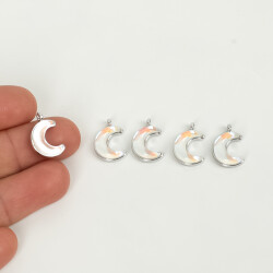 1 Adet - 15 mm Ay Desenli Taşlı Uç, Charm Uç, Rodyum Kaplama 1.Kalite Kararmaz - 4