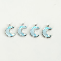 1 Adet - 15 mm Ay Desenli Taşlı Uç, Charm Uç, Rodyum Kaplama 1.Kalite Kararmaz - 2