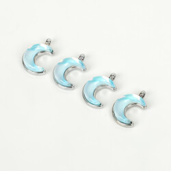 1 Adet - 15 mm Ay Desenli Taşlı Uç, Charm Uç, Rodyum Kaplama 1.Kalite Kararmaz - YF Hobi