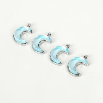 1 Adet - 15 mm Ay Desenli Taşlı Uç, Charm Uç, Rodyum Kaplama 1.Kalite Kararmaz - 1