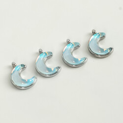 1 Adet - 15 mm Ay Desenli Taşlı Uç, Charm Uç, Rodyum Kaplama 1.Kalite Kararmaz - 3