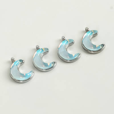 1 Adet - 15 mm Ay Desenli Taşlı Uç, Charm Uç, Rodyum Kaplama 1.Kalite Kararmaz - 3