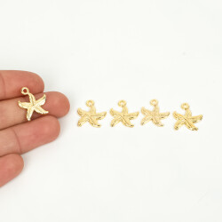 1 Adet - 15 mm Deniz Yıldızı Desenli Uç, Charm Uç, Altın Kaplama 1.Kalite Kararmaz - YF Hobi