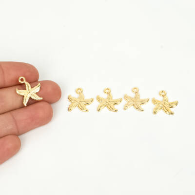 1 Adet - 15 mm Deniz Yıldızı Desenli Uç, Charm Uç, Altın Kaplama 1.Kalite Kararmaz - 1