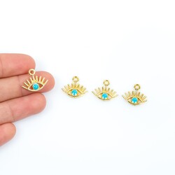 1 Adet - 15 mm Göz Desenli Mineli Altın Kaplama Takı Aparatı, 1. Kalite (kararmaz) - 1