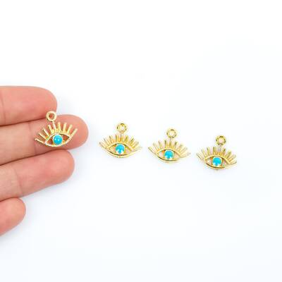1 Adet - 15 mm Göz Desenli Mineli Altın Kaplama Takı Aparatı, 1. Kalite (kararmaz) - 1