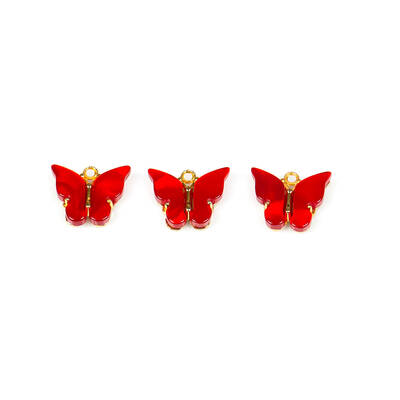 1 Adet - 15 mm Kelebek Takı Aparatı, Altın Kaplama Kırmızı Taşlı Takı Aparatı, 1. Kalite ( Kararmaz ) - 2