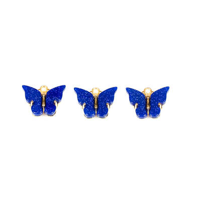 1 Adet - 15 mm Kelebek Takı Aparatı, Altın Kaplama Mavi Taşlı Takı Aparatı, 1. Kalite ( Kararmaz ) - 2