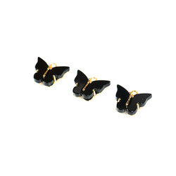 1 Adet - 15 mm Kelebek Takı Aparatı, Altın Kaplama Siyah Taşlı Takı Aparatı, 1. Kalite ( Kararmaz ) - 5