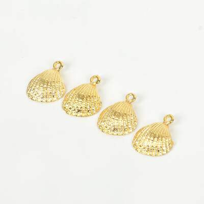 1 Adet - 15 mm Midye Desenli Uç, Charm Uç, Altın Kaplama 1.Kalite Kararmaz - 1