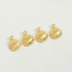 1 Adet - 15 mm Midye Desenli Uç, Charm Uç, Altın Kaplama 1.Kalite Kararmaz - 3