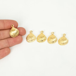 1 Adet - 15 mm Midye Desenli Uç, Charm Uç, Altın Kaplama 1.Kalite Kararmaz - 4