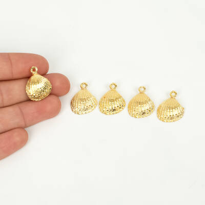 1 Adet - 15 mm Midye Desenli Uç, Charm Uç, Altın Kaplama 1.Kalite Kararmaz - 4