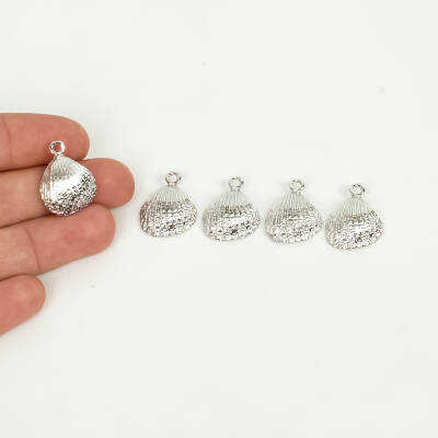 1 Adet - 15 mm Midye Desenli Uç, Charm Uç, Rodyum Kaplama 1.Kalite Kararmaz - 1