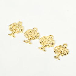 1 Adet - 15 mm Yaşam Ağacı Desenli Uç, Charm Uç, Altın Kaplama 1.Kalite Kararmaz - YF Hobi