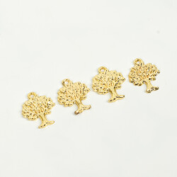 1 Adet - 15 mm Yaşam Ağacı Desenli Uç, Charm Uç, Altın Kaplama 1.Kalite Kararmaz - 3