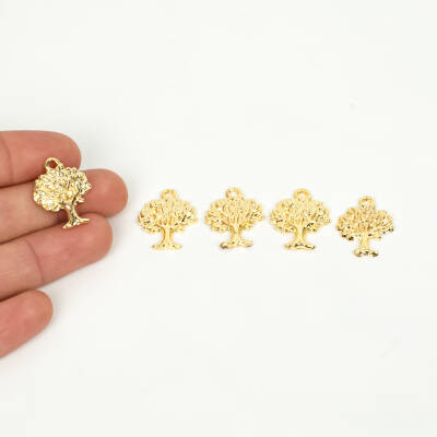 1 Adet - 15 mm Yaşam Ağacı Desenli Uç, Charm Uç, Altın Kaplama 1.Kalite Kararmaz - 4