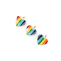 1 Adet - 16 mm Kalp Desenli Karışık Renk Mineli Altın Kaplama Takı Aparatı, 1. Kalite (kararmaz) - 3