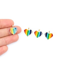 1 Adet - 16 mm Kalp Desenli Karışık Renk Mineli Altın Kaplama Takı Aparatı, 1. Kalite (kararmaz) - 1