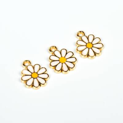 1 Adet - 16 mm Tek Kulp Mineli Papatya Takı Aparatı, Altın Kaplama, 1. Kalite (Kararmaz) - 4
