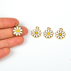 1 Adet - 16 mm Tek Kulp Mineli Papatya Takı Aparatı, Altın Kaplama, 1. Kalite (Kararmaz) - 1