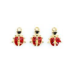 1 Adet - 16 mm Uğur Böceği Desenli Mineli Altın Kaplama Takı Aparatı, 1. Kalite (kararmaz) - 2