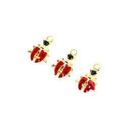 1 Adet - 16 mm Uğur Böceği Desenli Mineli Altın Kaplama Takı Aparatı, 1. Kalite (kararmaz) - 3