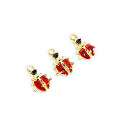 1 Adet - 16 mm Uğur Böceği Desenli Mineli Altın Kaplama Takı Aparatı, 1. Kalite (kararmaz) - 4