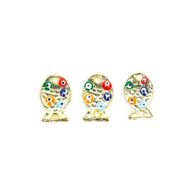 1 Adet - 17 mm Balık Desenli Beş Renk Nazar Mineli Altın Kaplama Takı Aparatı, 1. Kalite (kararmaz) - 2