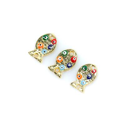1 Adet - 17 mm Balık Desenli Beş Renk Nazar Mineli Altın Kaplama Takı Aparatı, 1. Kalite (kararmaz) - 3