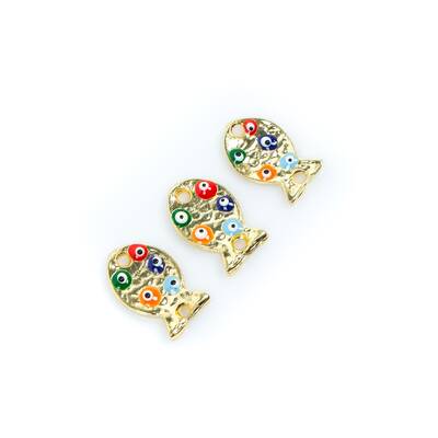 1 Adet - 17 mm Balık Desenli Beş Renk Nazar Mineli Altın Kaplama Takı Aparatı, 1. Kalite (kararmaz) - 4