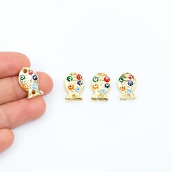 1 Adet - 17 mm Balık Desenli Beş Renk Nazar Mineli Altın Kaplama Takı Aparatı, 1. Kalite (kararmaz) - 1