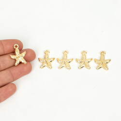 1 Adet - 19 mm Deniz Yıldızı Desenli Uç, Charm Uç, Altın Kaplama 1.Kalite Kararmaz - 4