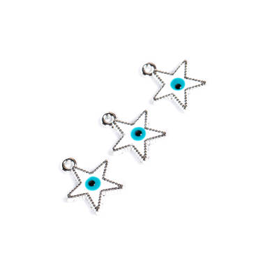 1 Adet - 19 mm Yıldız Desenli Beyaz Nazar Mineli Rodyum Kaplama Takı Aparatı, 1. Kalite (Kararmaz) - 3