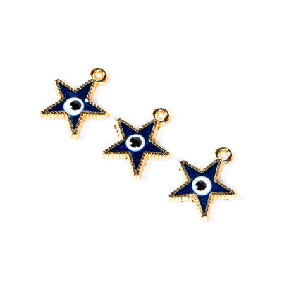 1 Adet - 19 mm Yıldız Desenli Mavi Nazar Mineli Altın Kaplama Takı Aparatı, 1. Kalite (Kararmaz) - 3
