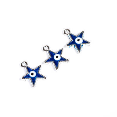 1 Adet - 19 mm Yıldız Desenli Mavi Nazar Mineli Rodyum Kaplama Takı Aparatı, 1. Kalite (Kararmaz) - 4