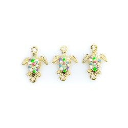 1 Adet - 21 mm Caretta Desenli Renkli Mineli Altın Kaplama Takı Aparatı, 1. Kalite (kararmaz) - 2