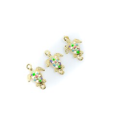 1 Adet - 21 mm Caretta Desenli Renkli Mineli Altın Kaplama Takı Aparatı, 1. Kalite (kararmaz) - 4