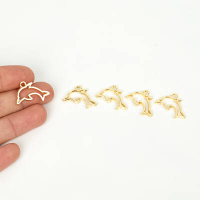 1 Adet - 22 mm Yunus Desenli Uç, Charm Uç, Altın Kaplama 1.Kalite Kararmaz - 1