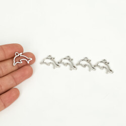 1 Adet - 22 mm Yunus Desenli Uç, Charm Uç, Rodyum Kaplama 1.Kalite Kararmaz - YF Hobi