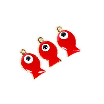 1 Adet - 23 mm Kırmızı Mineli Nemo Balık Takı Aparatı, Altın Kaplama, 1. Kalite (Kararmaz) - 4