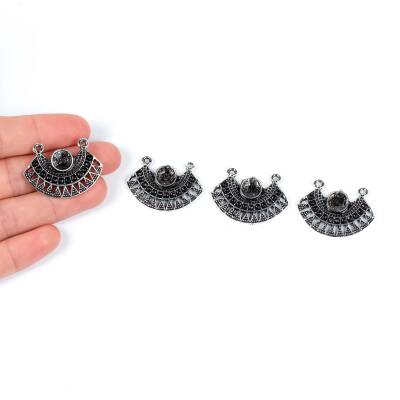 1 Adet - 23x32 mm Zamak Döküm Metal Uç, Takı Malzemesi, Boyalı Gümüş Kaplama - 1