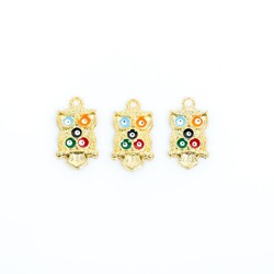 1 Adet - 24 mm Baykuş Desenli Beş Renk Nazar Mineli Altın Kaplama Takı Aparatı, 1. Kalite (kararmaz) - 2