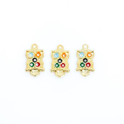 1 Adet - 24 mm Baykuş Desenli Beş Renk Nazar Mineli Altın Kaplama Takı Aparatı, 1. Kalite (kararmaz) - 2