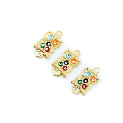 1 Adet - 24 mm Baykuş Desenli Beş Renk Nazar Mineli Altın Kaplama Takı Aparatı, 1. Kalite (kararmaz) - 3