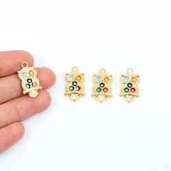 1 Adet - 24 mm Baykuş Desenli Beş Renk Nazar Mineli Altın Kaplama Takı Aparatı, 1. Kalite (kararmaz) - 1